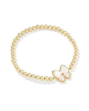 NEW KENDRA SCOTT women's haley bow stretch bracelet in gold/ ivory mother of pea